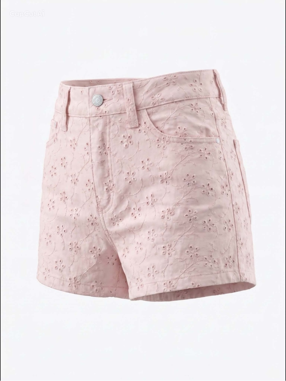 Guess High-Waist Embroidered Eyelet Shorts - Pale Pink